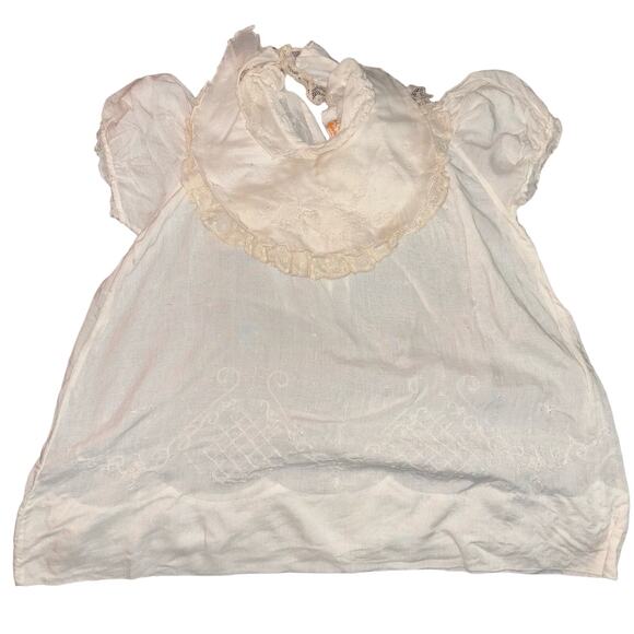 Victorian Girls Dress & Bib Handmade With Delicate Lace Trim & Embroidery - Picture 9 of 9